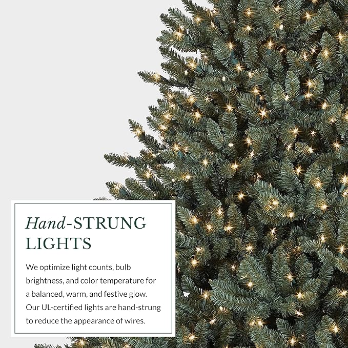 Balsam Hill 9ft Pre-Lit Classic Blue Spruce - Artificial Christmas Tree with 1500 Clear Incandescent Lights, Easy Plug Technology, Premium Stand for Indoor Holiday Decorating