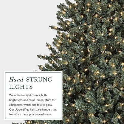 Balsam Hill 9ft Pre-Lit Classic Blue Spruce - Artificial Christmas Tree with 1500 Clear Incandescent Lights, Easy Plug Technology, Premium Stand for Indoor Holiday Decorating