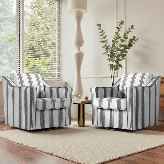 UIXE Swivel Accent Chairs Set of 2, Fabric Upholstered Arm Chair for Living Room, Modern Club Armchair Comfy Single Sofa Bedroom Reading Seat with Lumbar Pillow - Stripe Gray