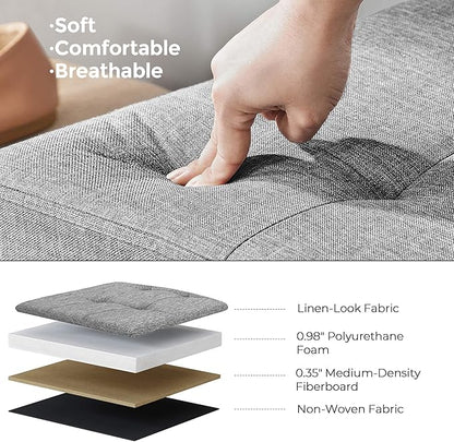 SONGMICS MAZIE Collection - 43 Inches Storage Ottoman, Foldable Storage Bench with Flipping Lid, 660 lb Load Capacity, for Entryway, Living Room, Bedroom, Light Gray ULSF71G