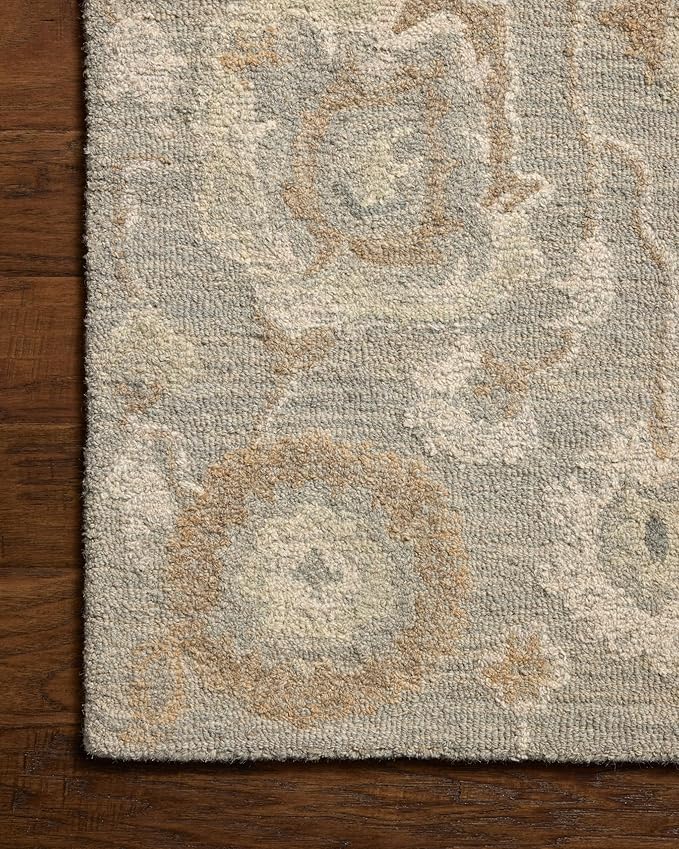 Loloi Chris Loves Julia Dorothea Collection DRT-01 Stone/Multi 2'-6" x 9'-9" Runner Rug Wool Neutral Floral Living Room Bedroom Carpet