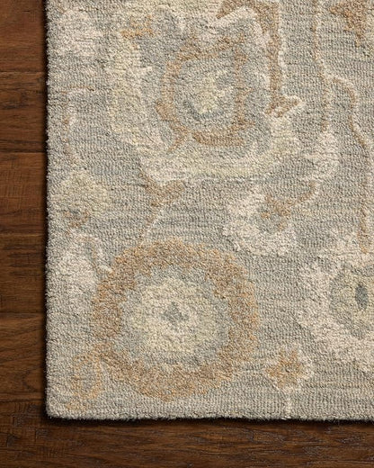 Loloi Chris Loves Julia Dorothea Collection DRT-01 Stone/Multi 2'-6" x 9'-9" Runner Rug Wool Neutral Floral Living Room Bedroom Carpet