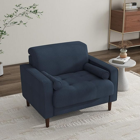 Oversized Accent Chair Set of 1, Corduroy Fabric Mid Century Modern Armchair with Large Seat for Living Room Bedroom Reading