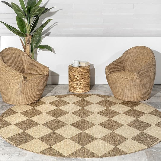 nuLOOM Outdoor Performance Collection Sabina Brown/Ivory, 8' Round, Soft and Cozy, High Traffic, Stain Resistant, Easy Clean, Durable Area Rug for Indoor/Outdoor Patio, Deck, Porch, Garden, Courtyard