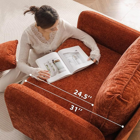 Oversized Accent Chair with All Seats Storage,Comfy Living Room Chairs with 2 Throw Pillow,Upholstered Mid-Century Armchair,24.5'' Deep Seat,Reading Chair for Bedroom,Office,Chenille,Orange