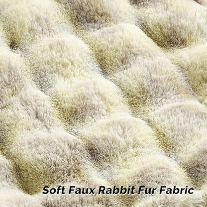 FUTEI Green White Decorative Throw Pillow Covers 20x20 Inch Set of 2,Soft Fuzzy Faux Rabbit Fur Cushion Covers with Raised Texture,Neutral Boho Home Decor for Couch Bed Living Room