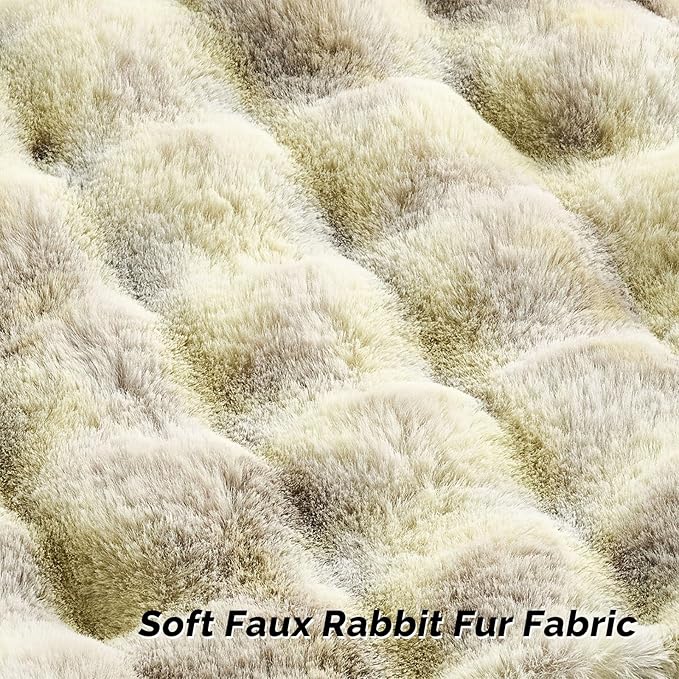 FUTEI Green White Decorative Throw Pillow Covers 26x26 Inch Set of 2,Soft Fuzzy Faux Rabbit Fur Euro Pillow Shams with Raised Texture,Neutral Boho Home Decor for Couch Bed Living Room