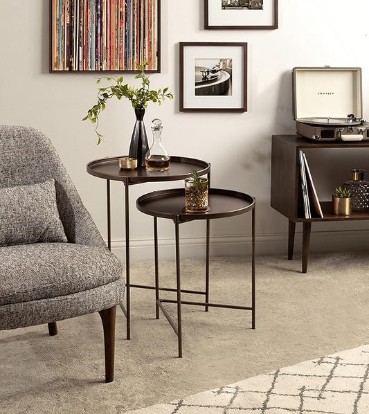 Kate and Laurel Ulani Modern Nesting Side Table; Set of 2; Bronze; Sophisticated Glam End Tables for Storage and Display