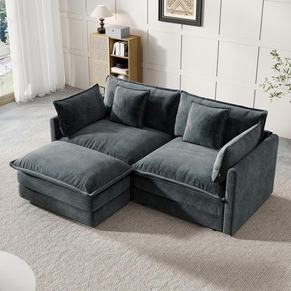 Modular Sectional Sofa, 76.7 Inch L-Shaped Cloud Sofa with Deep Seat Comfortable Chenille Sofa with Cushion Double Sectional Sofa for Living Room Apartment,Gray