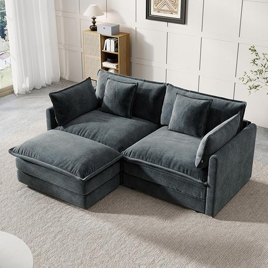 Modular Sectional Sofa, 76.7 Inch L-Shaped Cloud Sofa with Deep Seat Comfortable Chenille Sofa with Cushion Double Sectional Sofa for Living Room Apartment,Gray