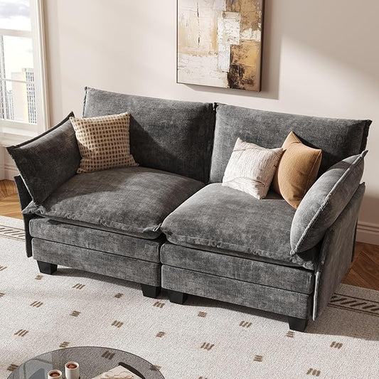 KKL Modular Sectional Sofa, Loveseat 2 Seater Cloud Couch, Chenille Modern Sectional Couches for Living Room, Apartment Grey