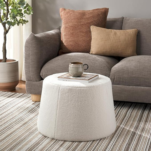 SAFAVIEH Home Collection Liesel Ivory Sherpa Wide Flared Ottoman (Fully Assembled)