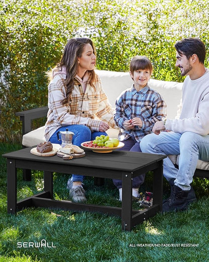 SERWALL HDPE Patio Conversation Set, 6-Piece Sectional Outdoor Furniture Set, All Weather Outdoor Couch Set Patio Furniture Set for Deck, Lawn, Black Frame with Khaki Cushion