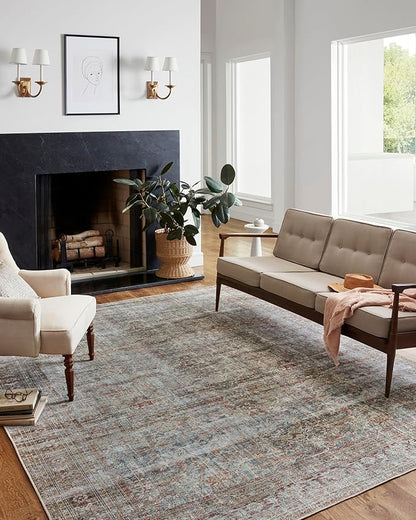 Loloi Chris Loves Julia Jules Collection JUL-05 Lagoon/Brick 5'-0'' x 7'-6'', .13" Pile Height, Area Rug