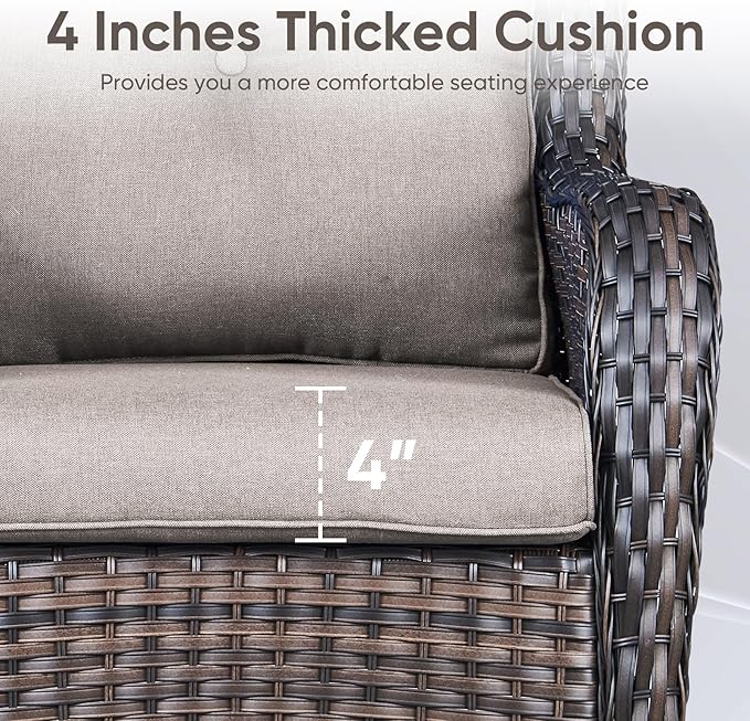 Outdoor Wicker Chair Cushions 2 Packs - Outside High Back Thick Water-Resistant Cushion 22x24 with Zipper Cover for Patio Glider Rocking Chairs Loveseat Couch – Grey/Buckle