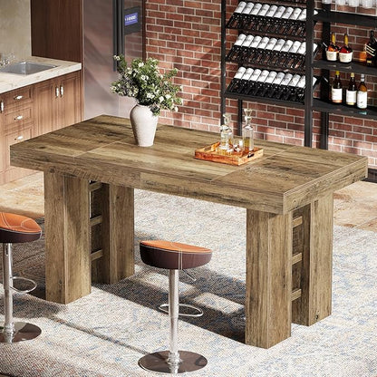Tribesigns 63-Inch Long Bar Table, Farmhouse Rectangular Counter Height Pub Table, Wood Home Bar Unit for Kitchen, Dining Room, Living Room, Rustic Brown (Table Only)