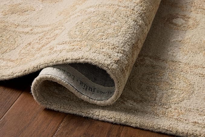 Loloi Chris Loves Julia Dorothea Collection DRT-03 Dove/Natural 3'-6" x 5'-6" Accent Rug Wool Neutral Floral Living Room Bedroom Carpet