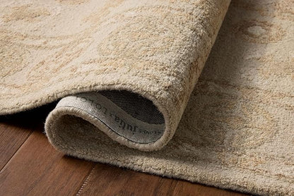 Loloi Chris Loves Julia Dorothea Collection DRT-03 Dove/Natural 2'-3" x 3'-9" Accent Rug Wool Neutral Floral Living Room Bedroom Carpet