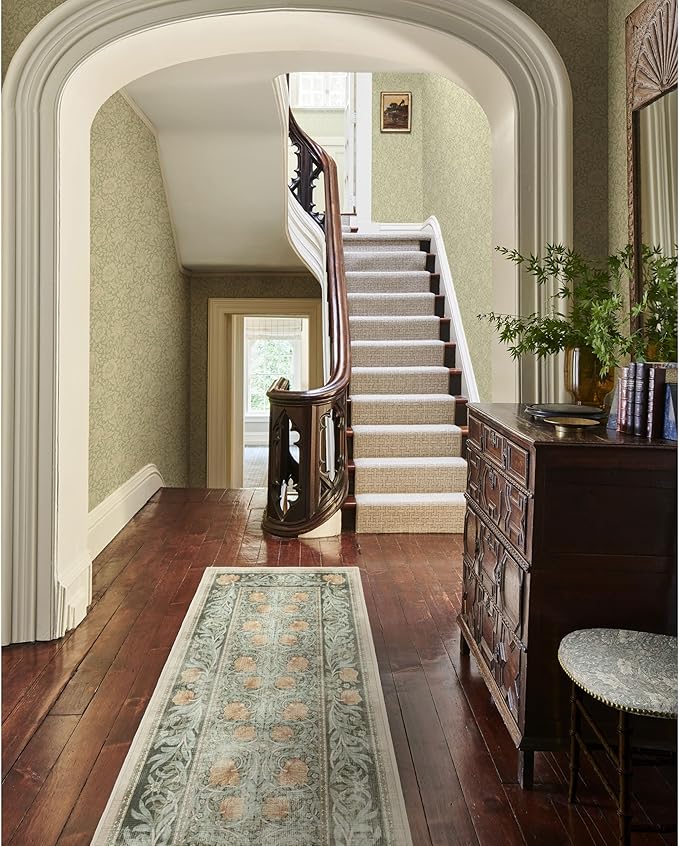 RUGGABLE x Morris & Co Machine Washable Area Rug – Pimpernel Vintage Green 2x3, Stain-Resistant, Non-Slip – Small Rugs for Living Room, Bedroom, Hallway, Entryway & Bathroom–with Cushioned Pad