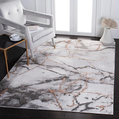 SAFAVIEH Craft Collection Area Rug - 10'6" x 14', Grey & Orange, Modern Abstract Marble Pattern Design, Non-Shedding & Easy Care, Ideal for High Traffic Areas in Living Room, Bedroom (CFT877P)