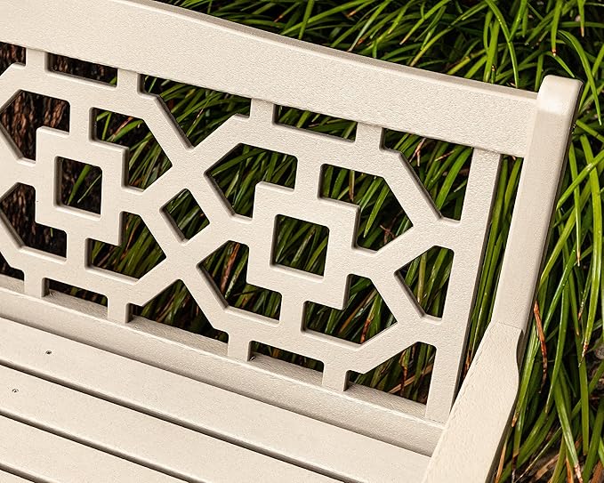 Martha Stewart by POLYWOOD Chinoiserie 48" Outdoor Bench for Patio, Porch & Backyard, Black - Durable All-Weather HDPE Garden Seat with Back Support - Classic 2 Person Seating, Made in The USA