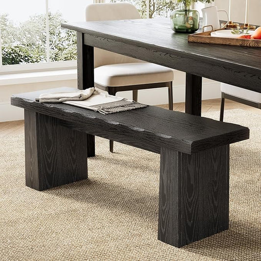 LITTLE TREE 47-Inch Wooden Entryway Bench, Farmhouse Dining Bench with Sturdy Frame for Dining Room, Bedroom, Living Room Hallway Kitchen, Easy Assembly (Black)