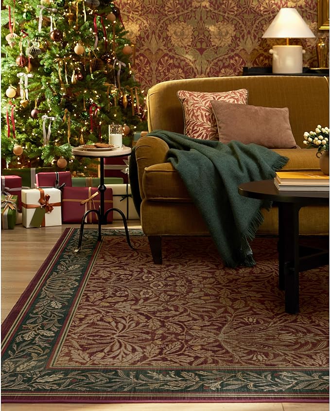 RUGGABLE x Morris & Co Machine Washable Christmas Area Rug – Acorn Amber Red 3x5, Stain-Resistant, Non-Slip – Small Rugs for Living Room, Bedroom, Hallway, Entryway & Office–with Standard Pad