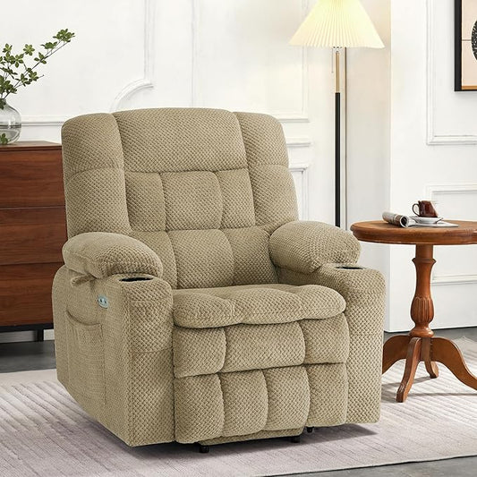 MCombo Dual Motor Power Lift Recliner Chair for Elderly, Lay Flat Lift Chair with Heat and Massage, Petite Lift Chair, Cup Holders, USB A&C Ports, Fabric 7893 (Small, Beige)