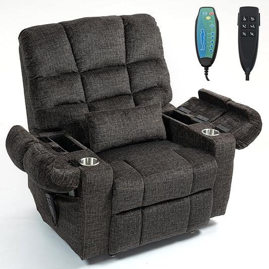 Oversized Zero Gravity Power Lift Recliner Chair for Elderly Adults Big Man Electric Lay Flat Recliner Triple Motor with Heat and Massage, Adjustable Seat Height, Arm Storage, Cup Holder