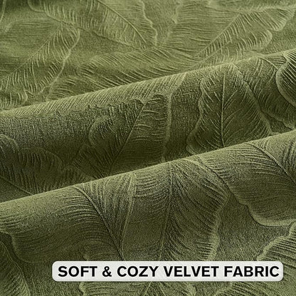FUTEI Moss Green Velvet Throw Pillow Covers 12x20 Inch Set of 2,Soft Embossed Leaf-Relief Textured Lumbar Pillow Cases,Natural Home Decor for Couch Living Room