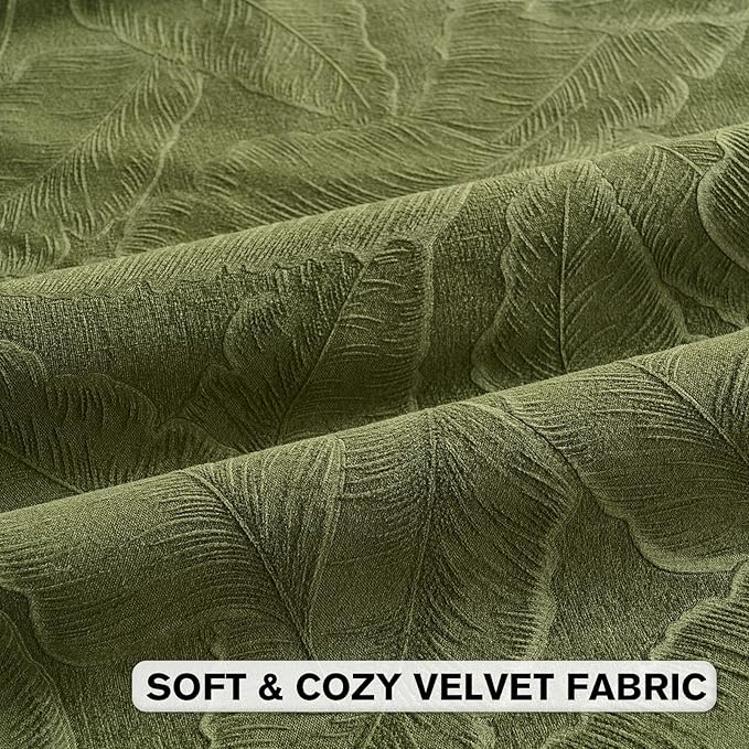 FUTEI Moss Green Velvet Throw Pillow Covers 26x26 Inch Set of 2,Soft Embossed Leaf-Relief Textured Euro Pillow Shams,Natural Home Decor for Couch Living Room