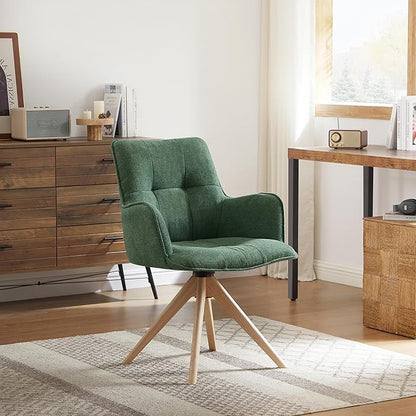 Art Leon Office Chair No Wheels - Mid Century Modern Swivel Desk Chair, Faux Leather Upholstered Accent Chair with Oak Wood Legs for Small Space Living Room Bedroom, Green