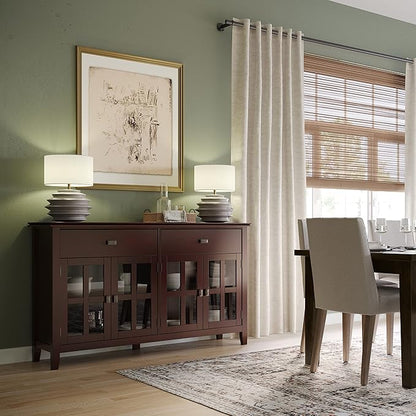 SIMPLIHOME Artisan Buffet - 60 inch Wide Solid Wood 4-Door Sideboard Buffet in Russet Brown, Transitional Storage Cabinet for Dining Room or Kitchen with Adjustable Shelves and Square Knobs