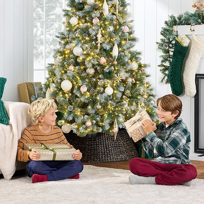 Best Choice Products Full Scotch Pine Christmas Tree, 6ft Pre-Lit Frosted Holiday Decor w/ 1,200 Twinkling Micro LED Lights, 2-in-1 White & Multicolor