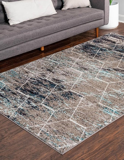 Unique Loom Trellis Frieze Collection Area Rug - Geometric (10' x 13', Blue Multi/ Ivory)