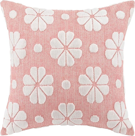 kate spade new york Spade Floral Decorative Pillow, 20" x 20" Throw Pillow for Bed or Sofa, Textured Cotton and Polyester Blend Cover, Pink