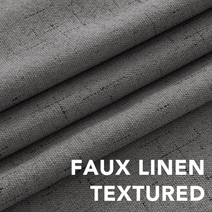 H.VERSAILTEX Linen Blackout Curtains Durable Thick Textured Linen Look 100% Blackout Patio Door Curtain Anti Rust Grommet Extra Wide Sliding Door Curtain Panel, W100 x L84 inch - Grey