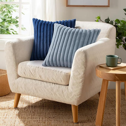 Pallene Faux Fur Plush Throw Pillow Covers 26x26 Set of 2, Luxury Soft Fluffy Striped Decorative Pillow Covers for Sofa, Couch, Living Room, Blue Grey