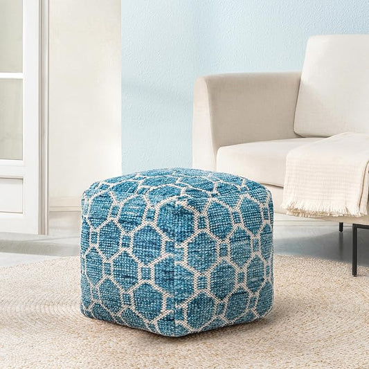Anji Mountain 100% Handmade & Handcrafted Comfortable Home Décor Pouf Ottoman Footrest for Living Room, Bedroom, Nursery, Kidsroom, Patio Furniture - (20" x 20" x 20" - Blue)