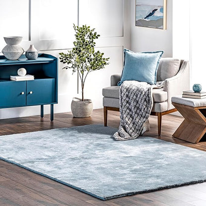 nuLOOM 4' x 6' Cozy Plush SuperiorWash Area Rug, Machine Washable, Non-Slip, Soft Fluffy Shag Carpet for Living Room Bedroom Kids Room Nursery Home Decor, Loni Light Blue