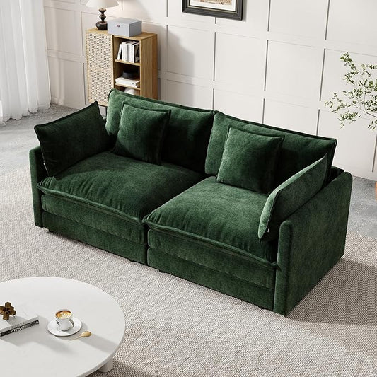 Modular Sectional Sofa, 76.7 Inch I-Shaped Cloud Sofa with Deep Seat Comfortable Chenille Sofa with Cushion Double Sectional Sofa for Living Room Apartment,Evergreen