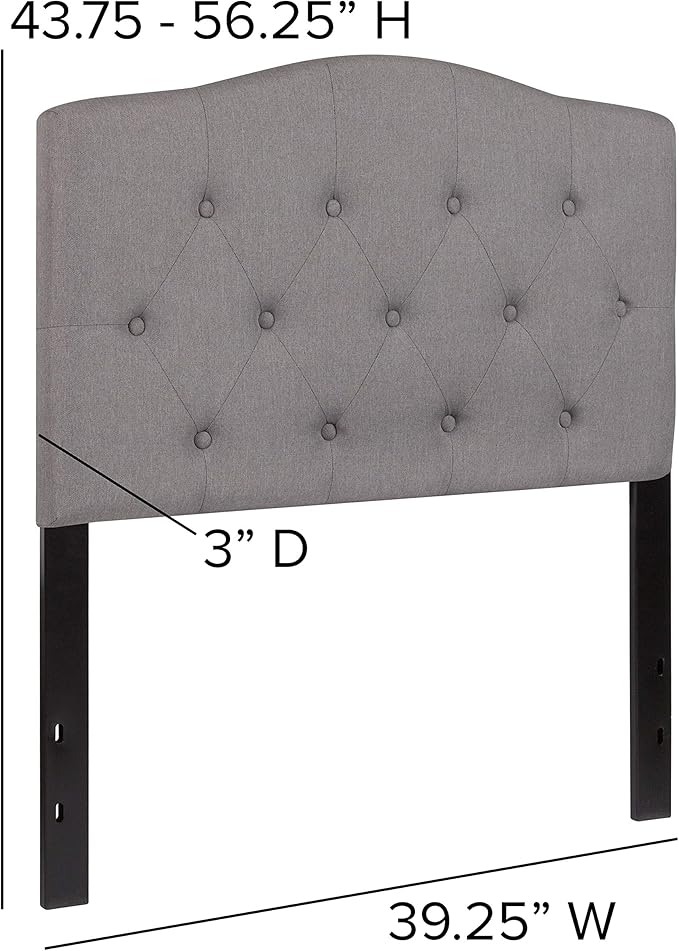 EMMA + OLIVER Arched Button Tufted Twin Size Headboard in Light Gray Fabric