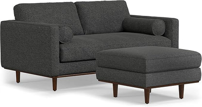 SIMPLIHOME Morrison Mid-Century Modern 72 inch Wide Sofa with Ottoman Set in Charcoal Grey Tightly Woven Performance Fabric for the Living Room and Family Room
