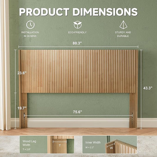 80.3" Wide Wooden Headboards King Size, Boho Headboards, Modern Wood Headboard King Size Headboard Only, Farmhouse Head Board Only, Wall Mounted Head Board, Natural Wood
