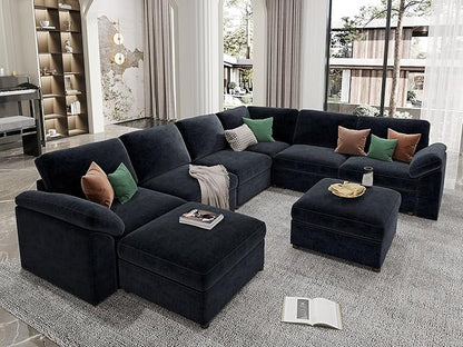 EASE MOOSE Oversized U Shape Sectional Couch Wide Deep seat Modular Cloud Sofa,FSC Certified Comfortable Chenille Blue Cloud Couch sectional Sofa