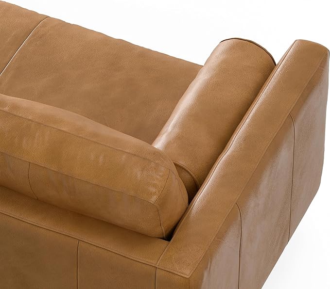 SIMPLIHOME Morrison 72-inch Wide Sofa in Sienna Top Grain Genuine Leather, Mid-Century Modern-Style Loveseat for Living Room, Single Bench Cushion, Removable Back Cushions, 2 Bolster Pillows