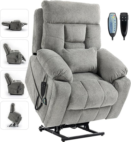 Large Power Lift Chairs Recliners for Elderly with Heated and Massage, Lazy Boy Recliner Chair with 26in Extra Wide Seat, Hidden Cup Holder, Side Pocket