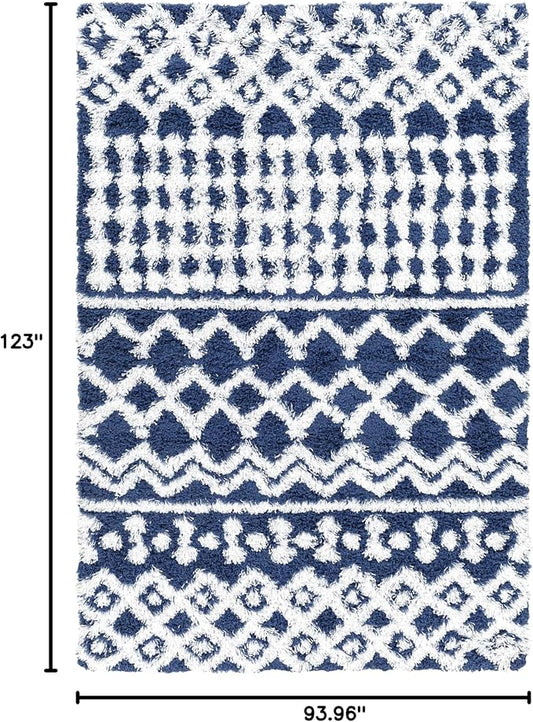 Livabliss Hapsburg Moroccan Shag Area Rug,7'10" x 10'3",Navy/White