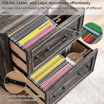 T4TREAM 2 Drawer File Cabinet-30 Wide Wooden Extended Desktop, Farmhouse Filing Cabinet with Smooth Rails, Holds Letter/Legal/A4, Hexagonal Design & Framed Drawer Fronts, Dark Rustic Oak