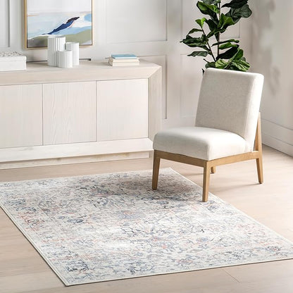 nuLOOM Everlee Medallion 2x6 Machine Washable Runner Rug for Living Room Bedroom Dining Room Entryway Hallway Kitchen, Blue/Ivory
